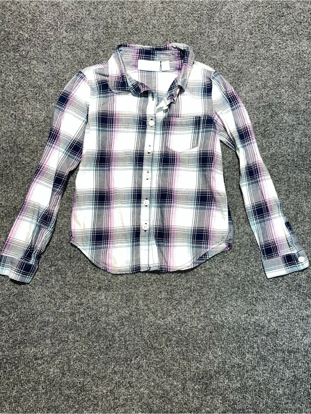The Children's Place White, Navy & Pink Plaid Button-Down Shirt